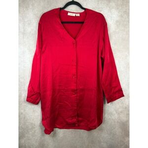VTG Gold Label Victoria's Secret Red 100% Silk Button Front Nightgown Size M/L